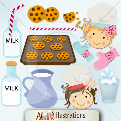 Mil and cookies Cute Digital Clipart