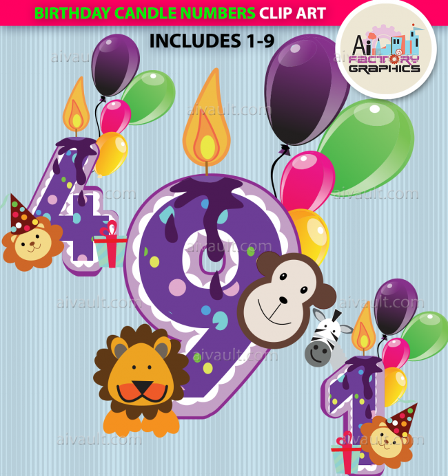 animals burning candles numbers clipart