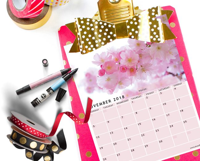 November 2018 Calendar Printable mock Photoshop brushes