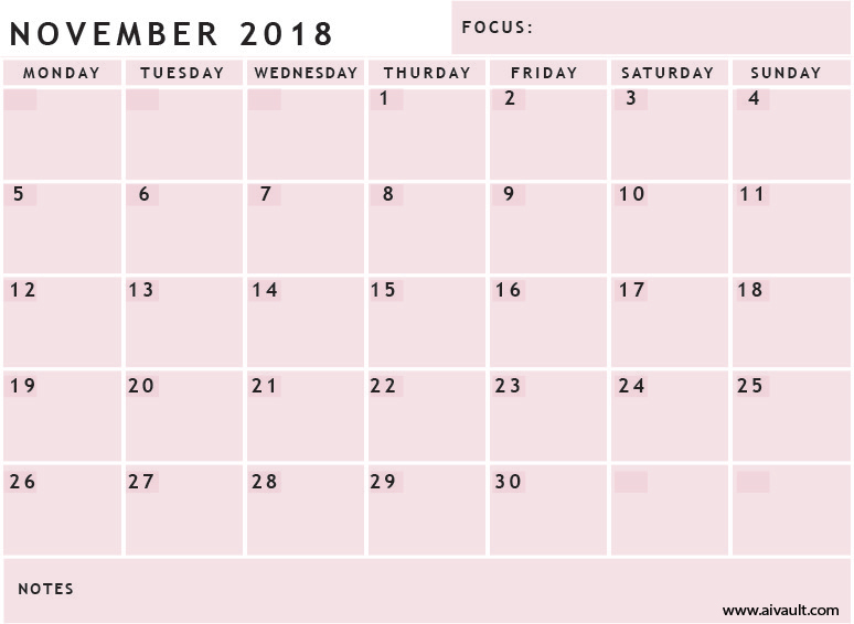 November2018 fillable November 2018 Calendar Printable