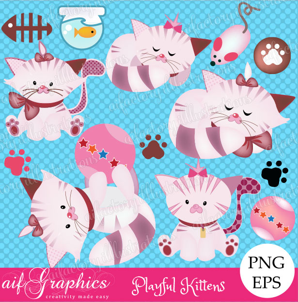 playfulkittens Cute kittens cat clipart vector illustrations