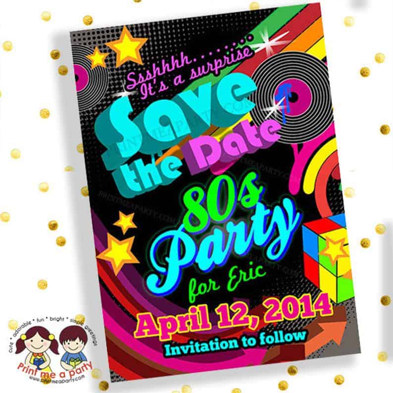 Custom order 80s theme birthday party invitation digital printable invite