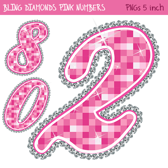number prev1 Bling Pink Diamond Numbers Clipart