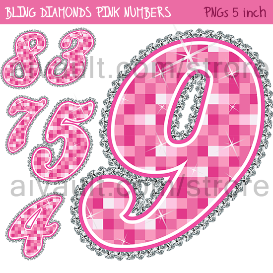 preview bling Bling Pink Diamond Numbers Clipart