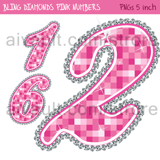 preview bling2 Bling Pink Diamond Numbers Clipart