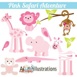 pink safari jungle animal clipart
