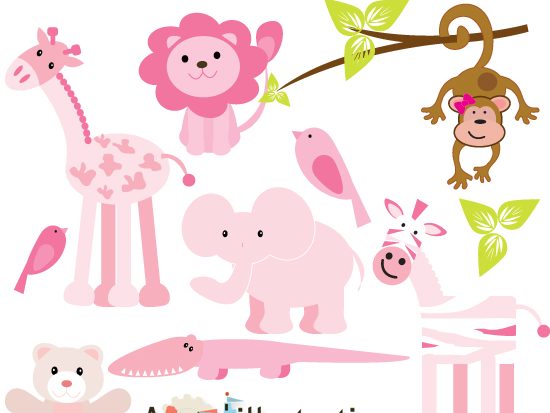 pink safari jungle animal clipart