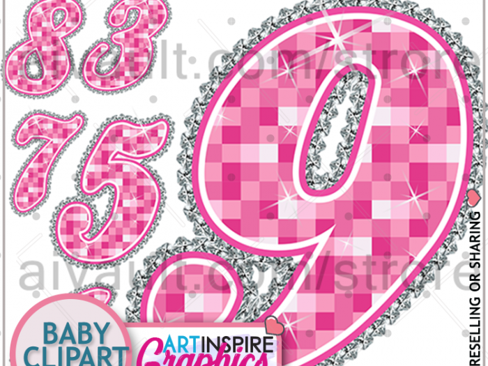 Bling Diamond Numbers clipart