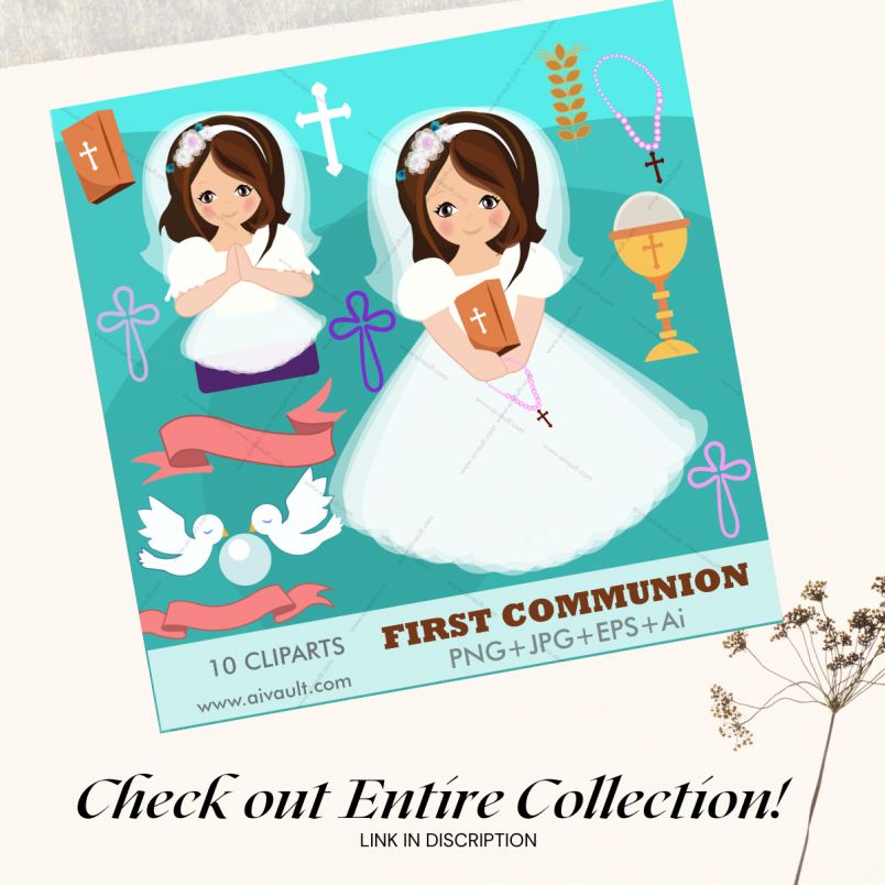 Check out Entire Collection 3 First Communion Vector Clipart Digital PNGs