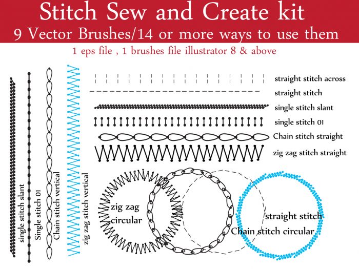 embroidery stitches vector bruses illustrator