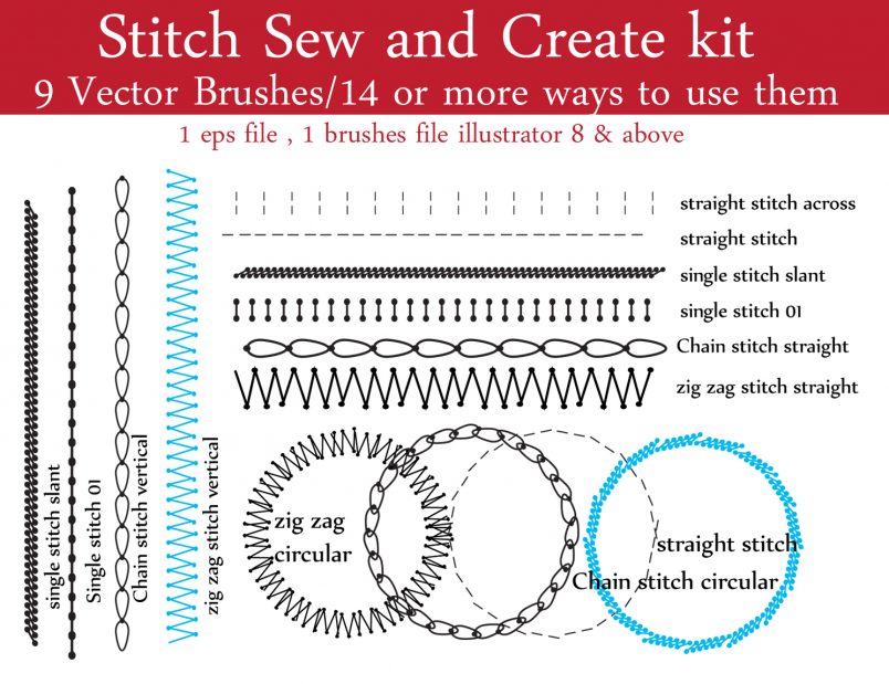 embroidery stitches vector bruses illustrator