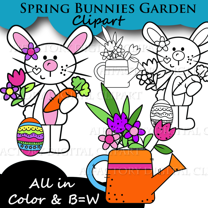 Spring bunny clipart digital illustration