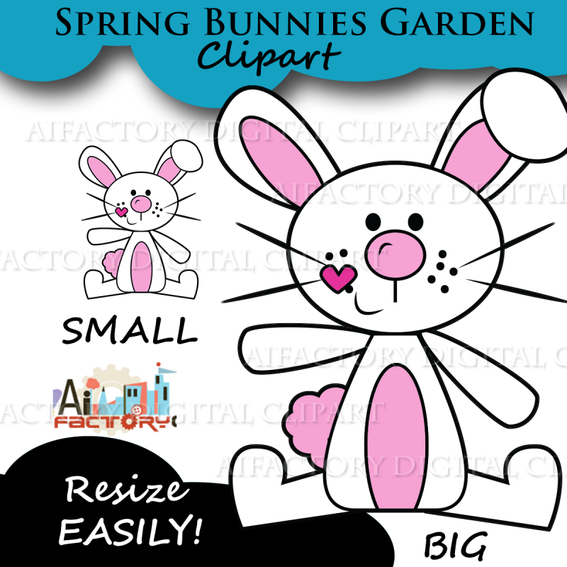Spring bunny clipart digital illustration