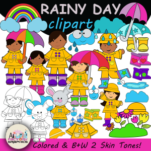 rainy day clipart kids in rain illustration