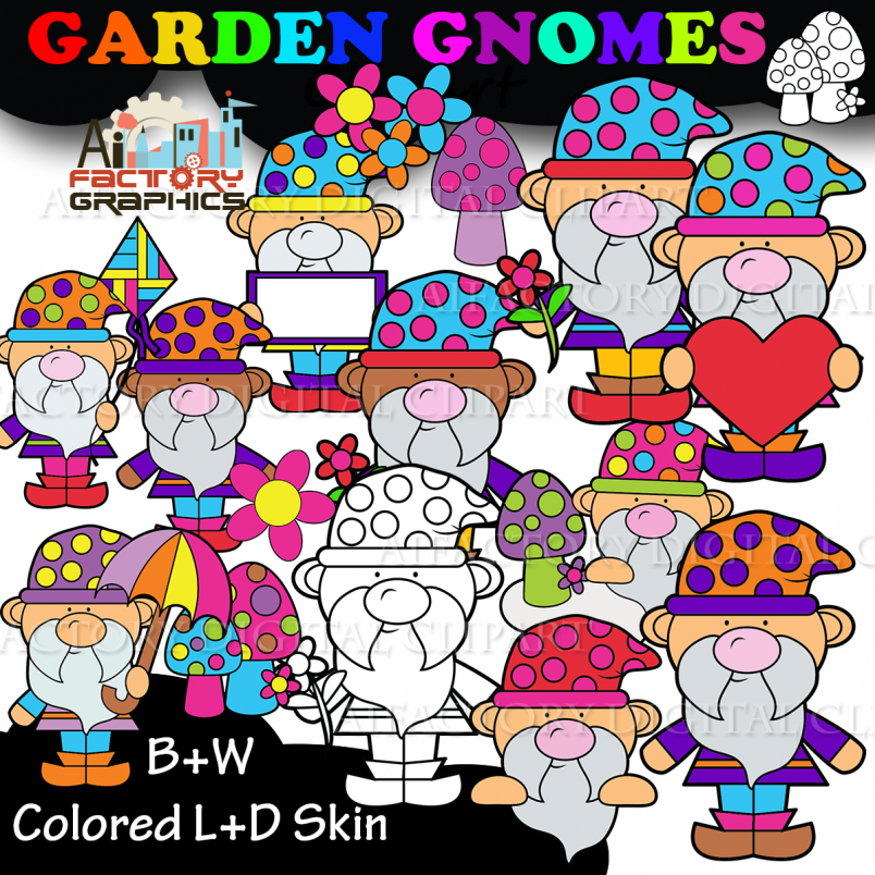 Garden Gnomes 1 Garden Gnomes Spring Clipart { by Aifactory Digital Cliparts}