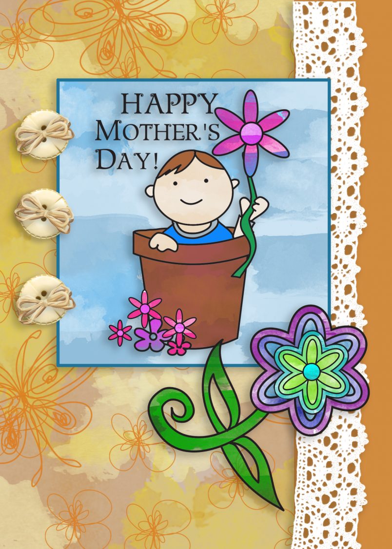 card01 Mothers day Digital Stamp kid in pot for scrapbooking