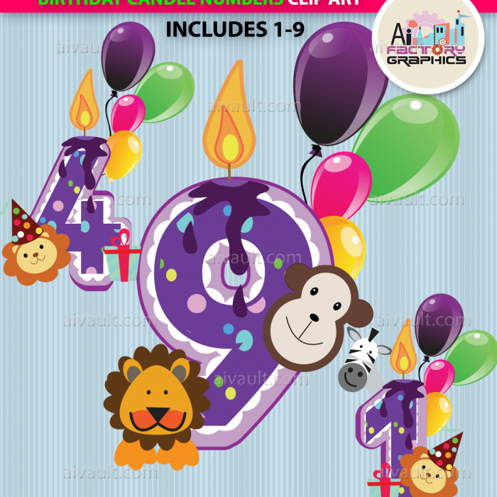 animals burning candles numbers clipart