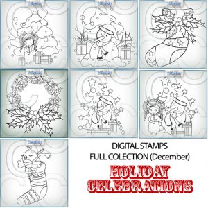 Christmas black and white clipart digital stamp for scrapbooking
