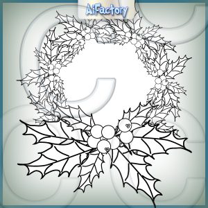 Christmas wreath digital stamp black and white clipart