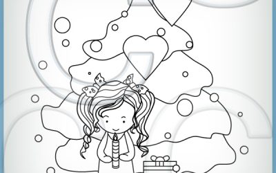 Christmas girl black and white clipart