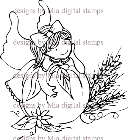 Cute girl and pumpkin black and white clipart