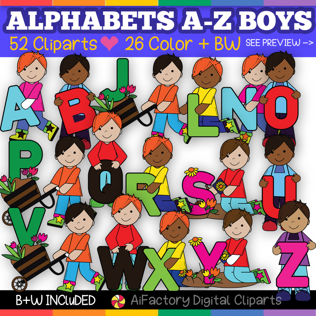 Boys Alphabets Teacher Clipart Alphabet Uppercase & LowerCase Letters
