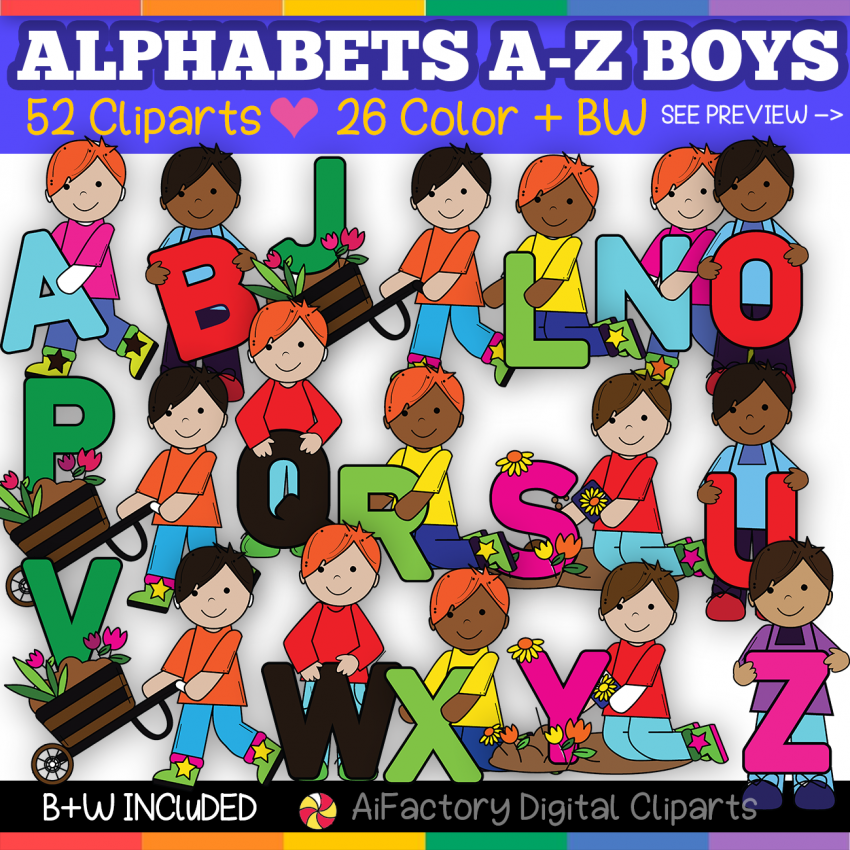 Boys Alphabets Alphabet Kids Uppercase Letters Clip Art for teacher / school