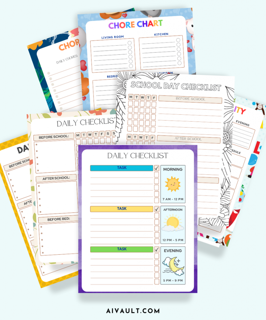 Canva free template download Chore Charts for kids printble pdf
