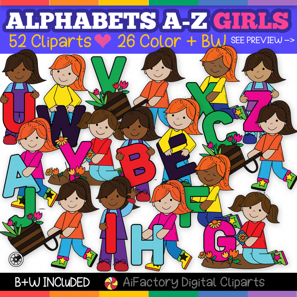 Girls Alphabets Teacher Clipart Alphabet Uppercase & LowerCase Letters