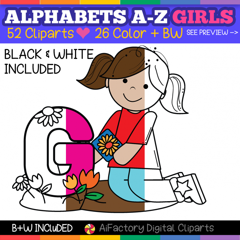 Girls Alphabetsc Alphabet Kids Uppercase Letters Clip Art for teacher / school - Girls