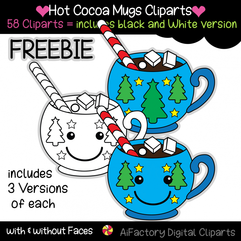 hotcocoa2 Hot Cocoa Mugs Clipart Christmas Holiday Chocolate Coffee cup