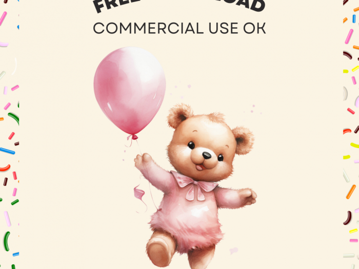 teddy bear clipart , bear holding balloons , cute pink teddy bear , party balloons , birthday party teddy bear, babyshower