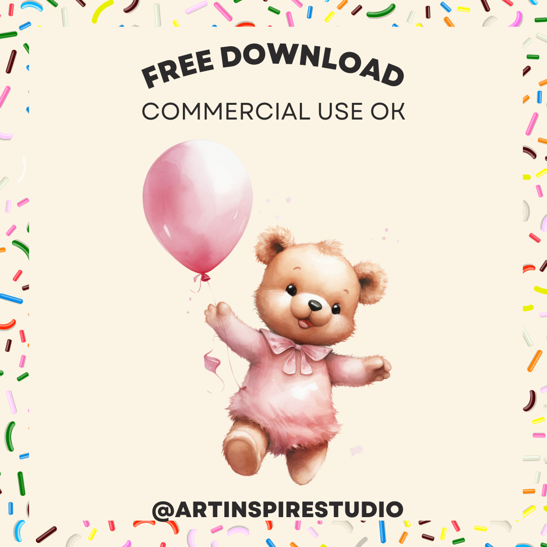 Free Clipart image : Teddy Bear with Balloons