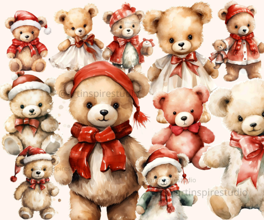 download 7 Christmas Teddy Bear Clipart Watercolor Commercial Use Clip Art