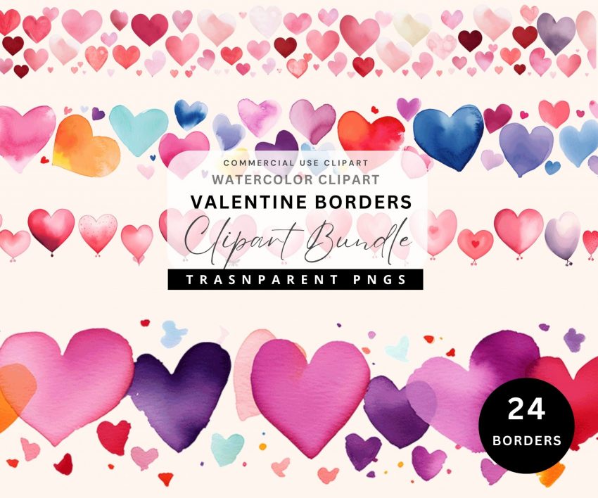 1801202465a962de10084 scaled Valentine's Day Clipart, Heart Border Love Clipart, Valentines Day PNG, Digital Borders Clip Art, Heart Clipart, Commercial Use Watercolor