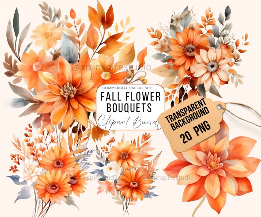 1801202465a964a8b54d4 scaled Watercolor Fall Flower Bouquet Clipart Fall