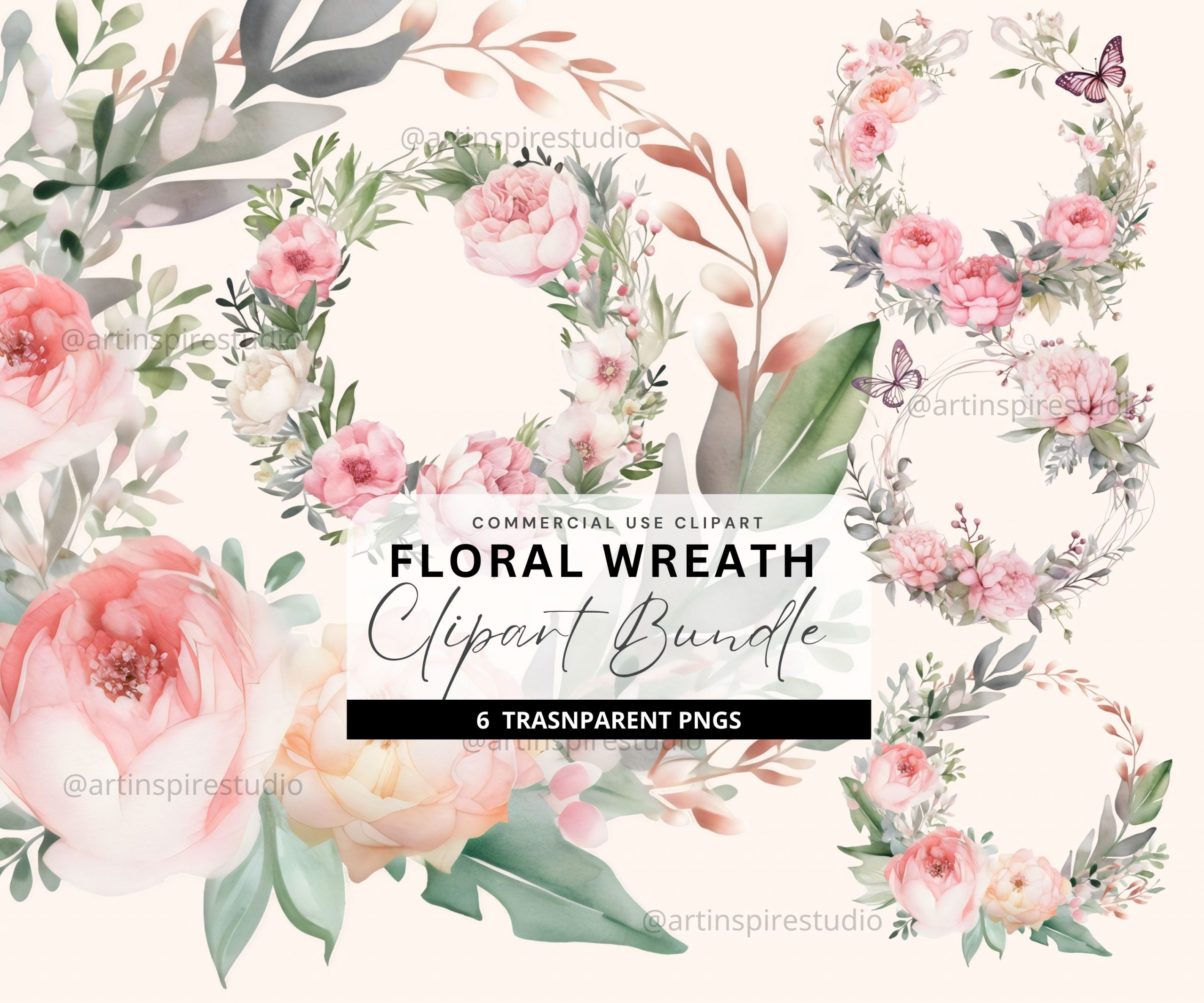 Blush Pink Floral Wreath Clipart