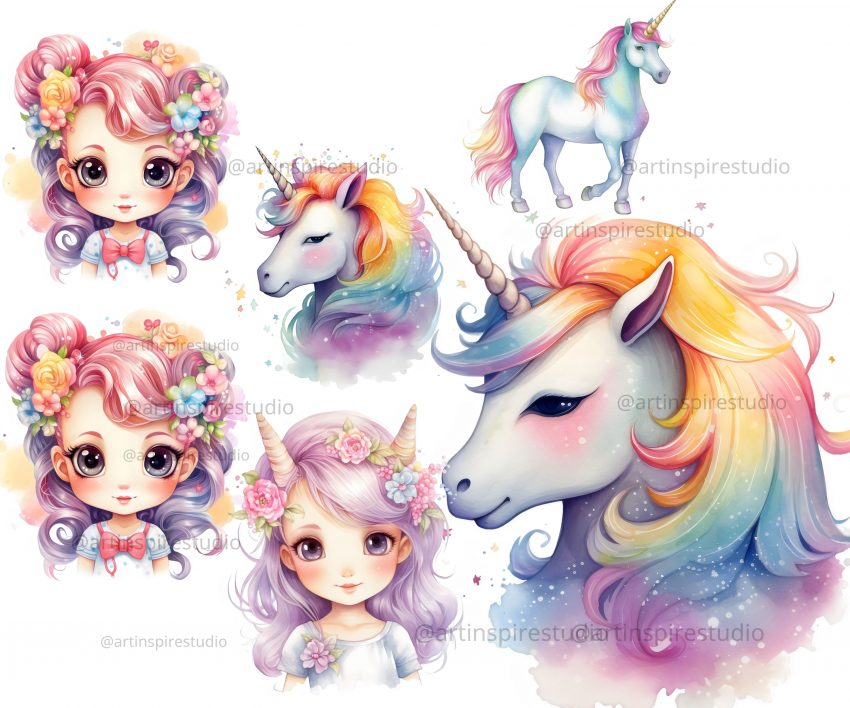 7 scaled Multicolor Unicorn Girl Clipart