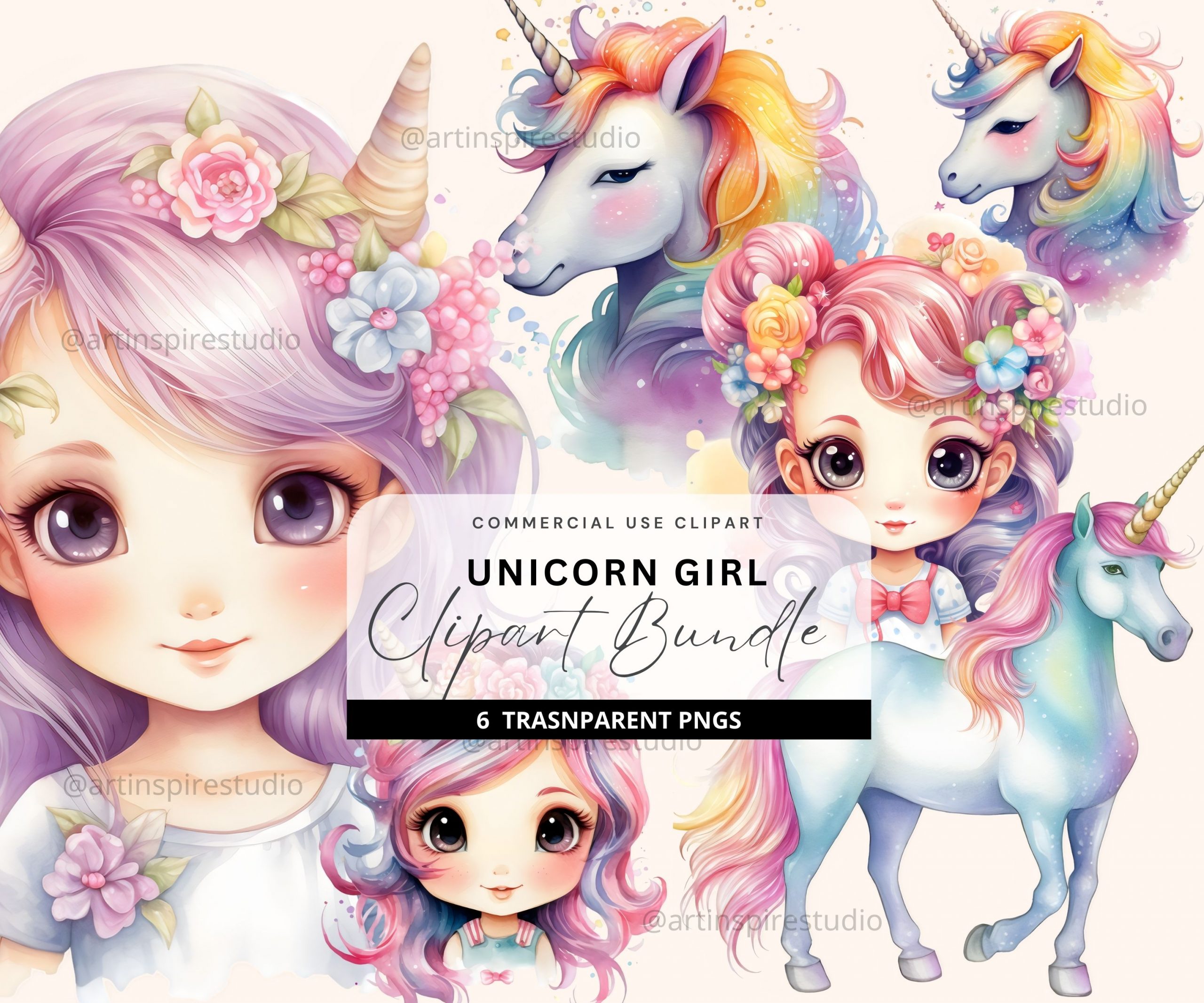Multicolor Unicorn Girl Clipart