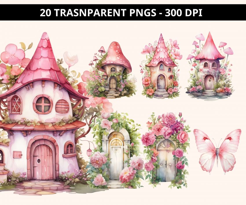 Pink Fairy Garden Clipart, fairy clip art fantasy clipart fairy tale butterfly png cute fairy enchanted forest garden butterfly png