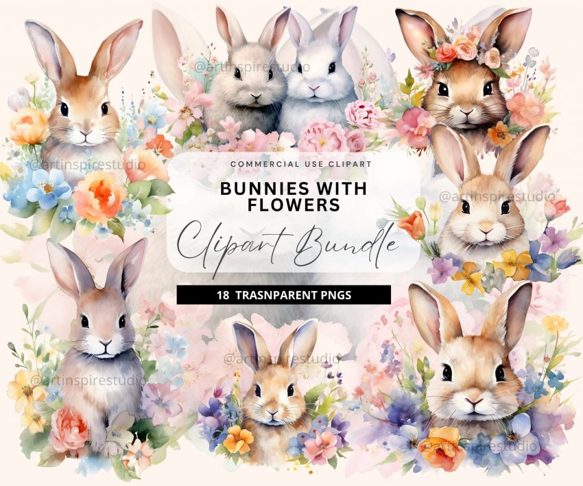 Copy of commercial use clipart 30 scaled Floral Bunny Clipart,