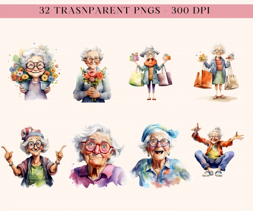 10 scaled Funny Old Grandma Clipart