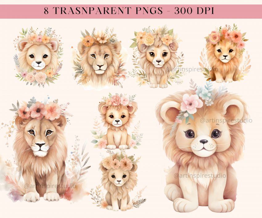 Copy of commercial use clipart 44 scaled Boho Lion Clipart
