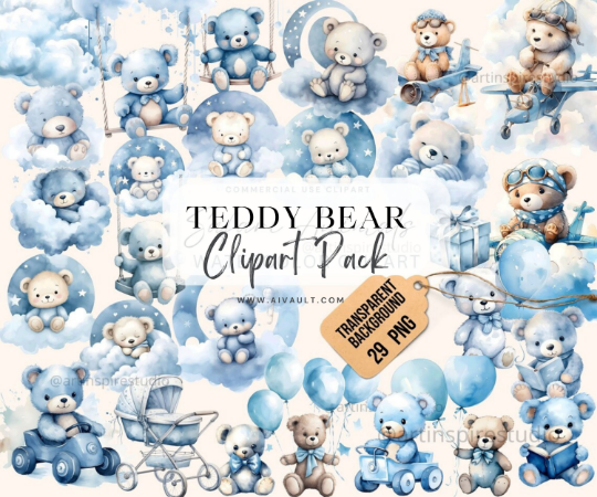 Blue teddy bear clipart