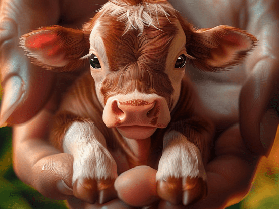 cute baby cow in the palm of your hand artprint image