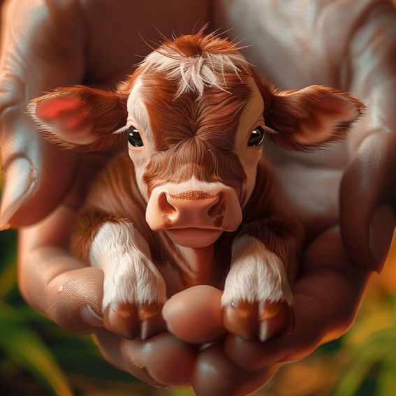 cute baby cow in the palm of your hand artprint image